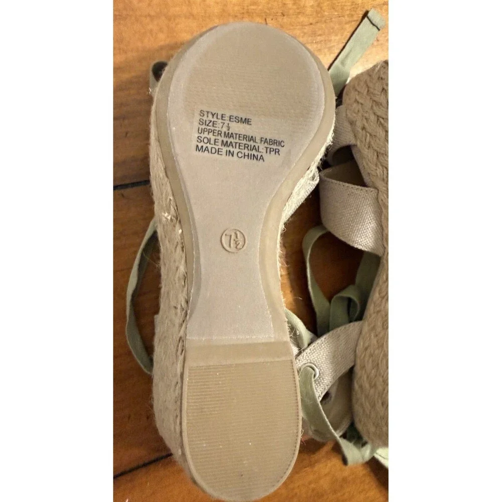 Lulus Sandals Womens 7.5 Esme Lace Up Espadrille Wedge Heels Straps Beige Canvas